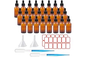 SuQurtom 24 x 30ml Amber Dropper Bottle, Eliquid Pipette Ear Dropper Bottles with Dropper Pipette, Funnels and Labels, Empty Refillable Sample Container for Essential Oil, Perfumes, Aromatherapy