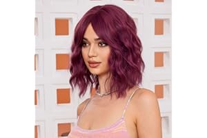 WOKESTAR Bob Lockige Perücke mit Fransen, Kurze Synthetische Gewellte Perücken für Frauen Lila Farbe