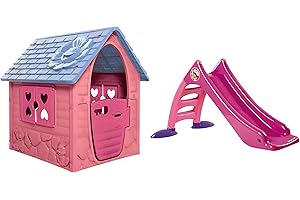 JT-LIZENZEN Dohany Spielhaus pink Kinderspielhaus Gartenhausmit Rutsche 120 cm Indoor Outdoor +2J