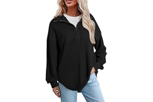 Chicrise Sweat Femme Manche Longue Col Roulé Pull Demi-Zip Waffle Tricot Oversize Sweatshirts Décontracté Lâche