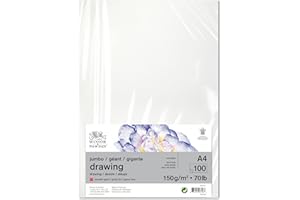 Winsor & Newton 6690001 arkusz papieru do rysowania – 100 arkuszy A4, 150 g/m², drobna ziarnistość, naturalna biel, bezkwasowa jakość w archiwalnym, odporny na starzenie się do cienkopisów, tuszów, kredek