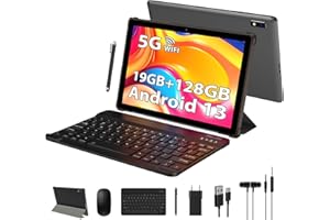 YOTOPT Tablet 10 pollici Android 13, 5G wifi Octa-Core 2.0GHz tablet PC, 19GB RAM, 128GB ROM (TF 1TB), 8000 mAh, Camera 5+8MP, Tablet in offerta con tastiera|Mouse|Custodia|auricolari-Grigio