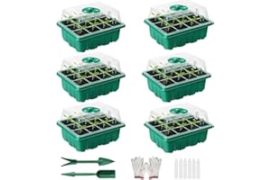 UJAXJAXI Zimmergewächshaus Anzuchtkasten, 6 Stück 72 Zellen Mini Gewächshaus Anzucht Set mit erhöhten Deckel, Setzling Starter Tabletts Treibhaus Anzuchtschale mit Deckel für Pflanze, Grün (6 Stück) (V)