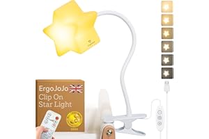 Ergojojo LED Clip On Star Light, a Unique Baby lamp - Ideal Breastfeeding, Night Light for Next to me Crib, Bedside Lamps, Bedroom Accessories, Reading & Desk lamp