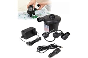 DQMEN Bomba de Aire Eléctrica DC12V/AC230V Incluyendo 3 Accesorios, con 12 V Coche Adaptador de Alimentación/para Colchones, Camas de Invitados, Piscinas Inflables o Camping,Viaje a Familia