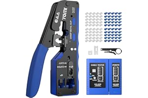 YGiTK Herramienta de Crimpado RJ45 con Probador Red, Kit de Herramienta de Red Alicates de Crimpar para 8P RJ45 CAT5, CAT5e, CAT6, CAT6a, CAT7, CAT7a con 50PCS Conectores Pasantes y Tapas Protectoras