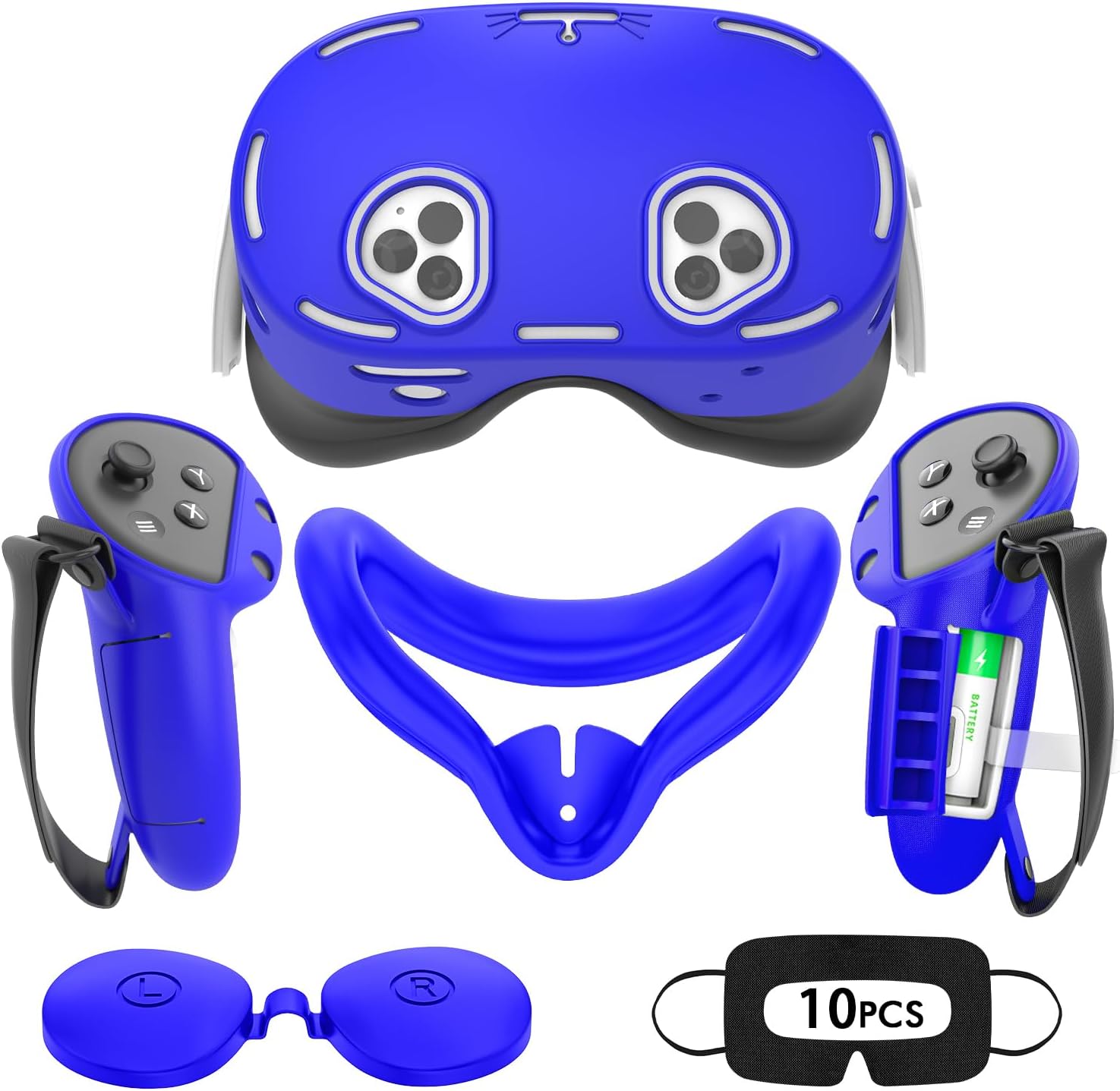 Tyasoleil VR Silicone Case Compatible with Meta/Oculus Quest 3S, VR Accessory Set, Include Controller Grip Leather Cover, VR Shell Cover, Face Cover, Lens Cover & 10PCS Disposable Eye Cover