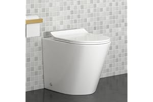 ROYAL BATHROOMS Modern Back to Wall Rimless Toilet Pan Gloss White Ceramic Round Shape with Slim Soft Close Seat - Cesar