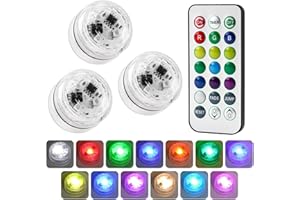 BAKEWHIZ 3 Pcs Mini Submersible LED Lights Happy New Year Waterproof RGB Small Color Changing Pool Tea Lamp with Remote Control Battery Operated Flameless for Aquarium Pool Vase Party 2026 Decorations 18hours