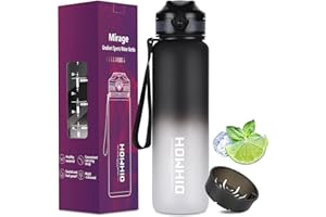 Howhio Sports Water Bottle, 1 Litre Water Bottle BPA Free Motivational Drink Bottle with Filter Leakproof Tritan Drink Gym Bottle 32 OZ for Men Women Black
