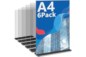 Ayuanb 6 Stück Tischaufsteller A4, Transparent Aufsteller A4, Acryl T-Ständer mit Solide Sockel, Preisschilder Aufsteller Tischständer Acryl T-Ständer für Restaurant Café Büro (21 x 29,7cm)