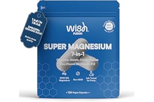 WISH FUSION Magnesium Glycinate 7 in 1-2400mg Magnesium Supplements to Support Stress Relief, Sleep, Heart Health, Nerves, Muscles, and Metabolism* - with Magnesium Citrate, Malate, Taurate - 120 Capsules