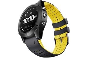 NotoCity Fenix 6 pasek o szerokości 22 mm z miękkiego silikonu do zegarka Garmin Fenix 6, Fenix 5, Fenix 6, Fenix 6 Pro, Forerunner 935, Forerunner 945, Approach S60, Quatix 5, czarno-żółty
