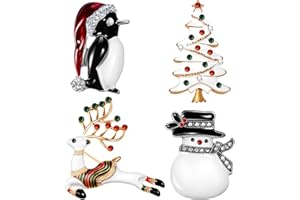 JADIVE 4 broches de Navidad con diamantes de imitación, árbol de Navidad, ciervo, solapa de cristal, esmaltado, insignias para mujeres y niñas, joyería de Navidad, decoración de regalo