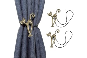 FAKEFACE Juego de 2 alzapaños magnéticos con diseño de gato creativo, juego de 2 alzapaños para cortina, hebillas para el hogar, oficina, hotel, decoración, bronce retro