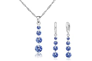 Crystalina Regalos para Mujer, Conjunto Collar Plata Mujer y Pendientes Mujer Plata con Colgante, Joyas de Mujer de Plata S925 y Circonitas de Colores, Regalos Originales para Mujer