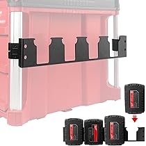 Batterijhouder 4 sleuven, compatibel met Milwaukee M18 accu, moeiteloze zijopslagoplossing voor Milwaukee pakketsysteem, hoekrailclips inbegrepen