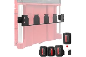 BPOPO Support de batterie à 4 emplacements compatible avec la batterie Milwaukee M18, solution de rangement latérale sans effort pour système d'emballage Milwaukee, clips de rail d'angle inclus, stockez vos