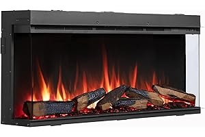 CROWNFLAME RICHEN camino elettrico Athena 44"| Caminetto a incasso effetto fiamma 3D | Riscaldamento elettrico 1500W, LED, comando via app, crepitio | Focolare a inserto con telecomando, timer, termostato | Nero