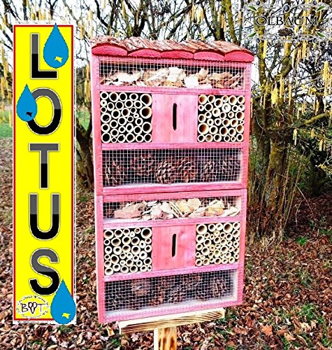 insektenhotel MIT STÄNDER, mit Naturdach, mit Spezialoberflächenbeschichtung „LOTUS“, FDV-HOLO-MS in hellrot PINK, ROSA Schmetterlingskasten Schmetterlinge Schaukasten als Ergänzung zum Meisen nistkästen Meisenkasten oder zum Vogelhaus Vogelfutterhaus Futterstation für Vögel Insektenhäuschen – insektenhotels - 4