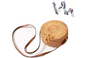 CAMILIFE Sac de Plage d'été, Sac Rond en Rotin Sac Rond en Paille Sac fait Main Panier Tissé Sac Bandoulière à Porter à l'épaule Avec Style Boho Fait Main Pour le Voyage, La Date et Les Vacances (Style 2)