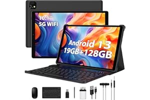 FLYCOAY Tablet 10 Inch Android 13, 5G WiFi,Octa-Core 2.0GHz,19GB RAM+128GB ROM (TF 1TB), 8000mAh, FHD INCELL Screen, Face ID,GPS,Tablet with keyboard | Mouse| case| Pen| etc. (Black)