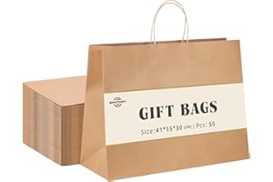 Switory 50 Stk Braun Papiertüten mit Henkel - 41 x 15 x 30 cm Groß Geschenktüten Papiertragetaschen Kraftpapiertüte zum Einkaufen, DIY, Geschäfte, Geburtstag, Party