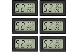 Thlevel Cyfrowy termometr miernik wilgotności powietrza, LCD, mini cyfrowy termometr, higrometr i miernik wilgotności do szklarni, samochodów, domu, biura, czarny, kwadratowy, 6 szt.