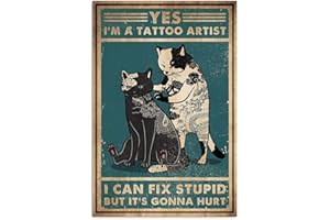 LINQWkk Plaque Murale rétro en métal avec Inscription « Cat Yes I'm A Tattoo Artist » - Style rétro - Humoristique - Décoration de Maison, Bar, Magasin - Cadeau Vintage - 20,3 x 30,5 cm