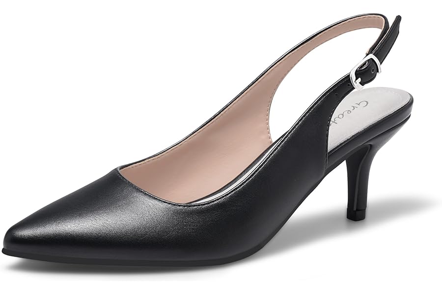 Greatonu Slingback Women's Elegant Pumps with Medium Heel and Kitten Toe