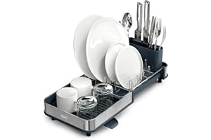 Joseph Joseph Extend Slim Escurreplatos Extensible, Compacto, de Acero Inoxidable, Suporte Cubiertos Extraíble, Pico Giratorio