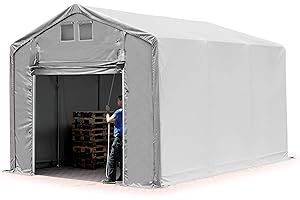 TOOLPORT Carpa almacén 3x6 m Carpa Industrial con 3m de Altura Lateral Lona PVC 850 N Impermeable Gris con Puerta levadiza