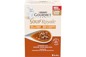 Gourmet Soup Royale Katzensuppe mit Rind, Huhn oder Truthahn, Ergänzungsfuttermittel für ausgewachsene Katzen, 4er Pack (6 x 45g)