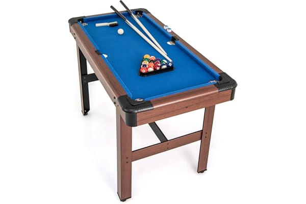HOMASIS Billard, Mini Billard en Bois avec 16 Boules de Billard, 2 queues, 2 craies, Triangle, Brosse, Set de Billard pour la Maison, Le Bar, Les Enfants et Les Adultes, 122 x 61 x 76cm