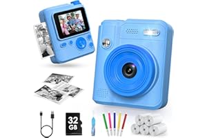 Gofunly Sofortbildkamera Kinder, 1080P HD Kinderkamera Sofortbildkamera mit 32GB Karte & DruckerPapier, Kamera Kinder Sofortdruck Kinderspielzeug Geschenke für Jungen und Mädchen 3-12 Jahre