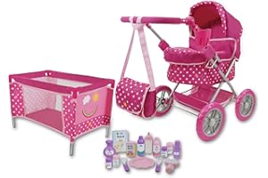 509 Crew Doll Stroller Pram 18 Piece Combo Value Play Set, Ages 3+