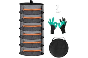 Lalifebuss Trockennetz Kräuter Schwarz 6-lagiges Kräutertrockner Hängend Kräuter-Abtropfgestell, Netztrockner mit S-Haken, Gartenhandschuhe