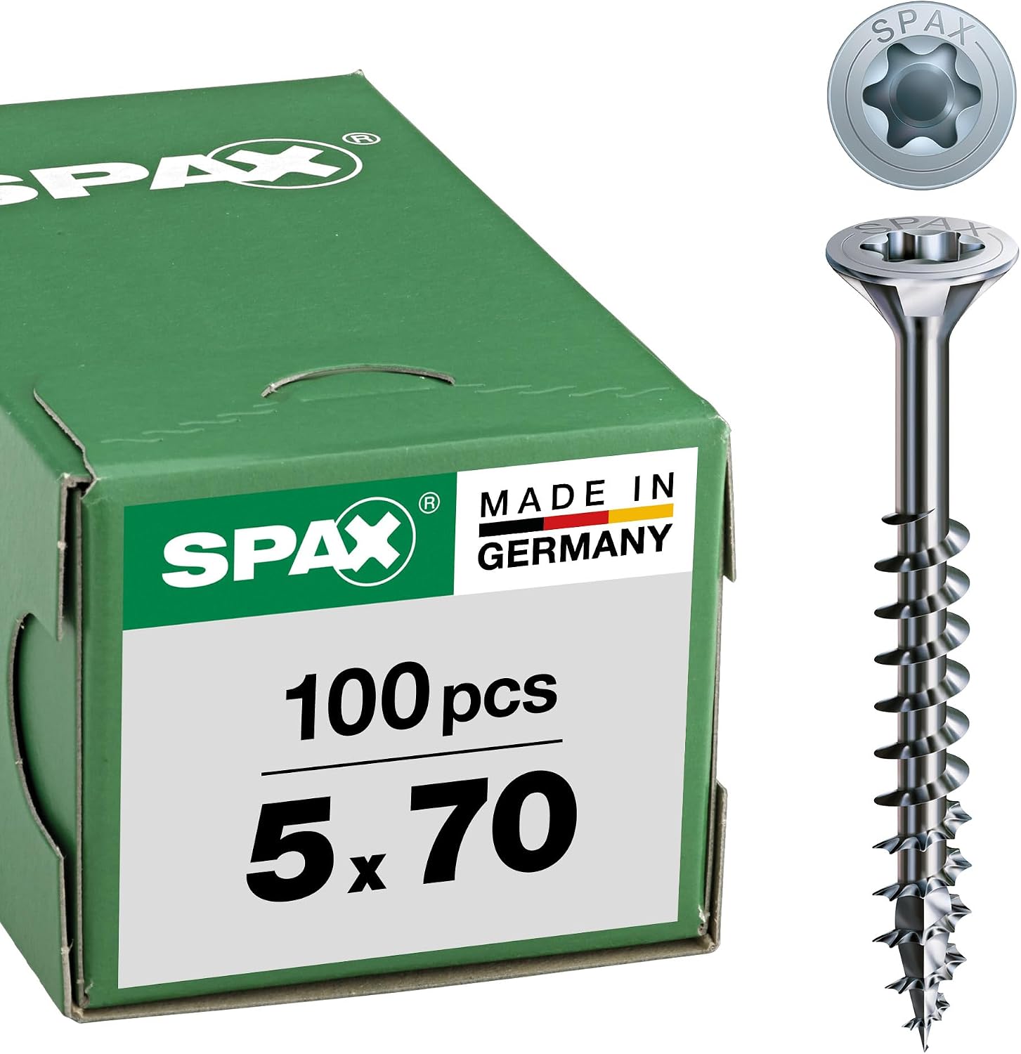 SPAX 191010500703 Vis à tête fraisée T-Star Plus, filetage partiel, 5 x 70, galv, 100 pièces, galvanisé nu 5,0 x 70 mm