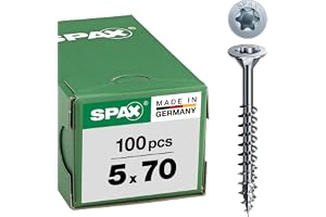 SPAX 191010500703 5,0 x 70 Torx 20 Wirox med betyg/litet paket innehåller skruvar med T-Star Plus försänkt huvud, delgänga, 5 x 70, galv, 100 stycken, blank galvaniserad, 5,0 x 70 mm