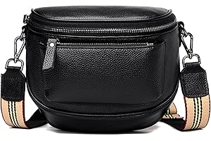 Travistar Kleine Umhängetasche Damen - Echtleder Crossbody Bag Damen Breiter Gurt Bauchtasche Gürteltasche Stylisch Schultertasche Moderne Taschen - Sportlich Hüfttasche Schwarz