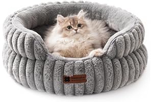 MEWOOFUN Stylowe legowiska dla kotów domowych, miękkie, okrągłe legowisko dla małych i średnich psów, zmywalne, uspokajające legowisko dla zwierząt domowych, szare, S