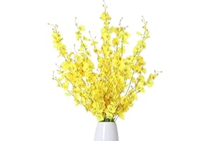 Kisflower 12Pcs Yellow Artificial Flowers Fake Dancing Orchids Silk Yellow Flower Gypsophila Cherry Blossom Flowers for Home Decoration (Yellow)