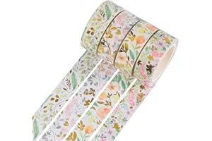 YUBBAEX Oro Washi Tape Set Cinta Adhesiva Decorativa Washi Glitter Adhesivo de Cinta Decorativa para DIY Crafts Scrapbooking 4 Rollos (Sueño Floral)