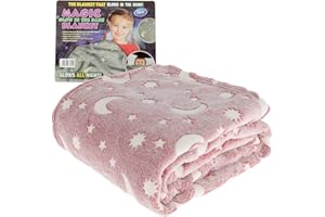 Keyohome Fleecedecke für Kinder, 150 x 180 cm, leuchtend, phosphoreszierend, für Bett, Schlafzimmer, Sofa, glänzend, glänzend, leuchtet in Schwarz, Mond und Stern, Rosa