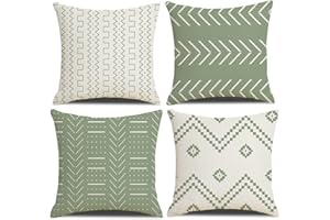 DWDC Fundas de Cojines 40 x 40 cm Farmhouse Fundas de cojines, Juego de 4 Fundas de Cojín Cuadradas con Textura Patchwork Verde Claro para Sofá Sofá Silla Dormitorio Decoración Moderna Hogar Oficina Sofá