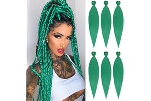 Samtress Braiding Hair 24 Inch 6 Packs Green Pre Stretched Easy Braid Soft Yaki Texture Kanekalon Synthetic Fiber Hot Water Setting Crochet Braids Hair Extensions (#green)