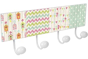 POMOLINE PERCHA pared metal diseño INFANTIL decoración happy birds MINT-ROSA con 4 GANCHOS porcelana