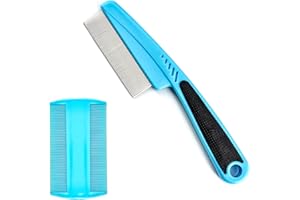 OBYJCA 2 Pcs Flea Comb for Cats and Dogs, Cat Dog Flea Comb, Double Sided Pet Tear Stain Remover, Dematting Tool for Small, Medium and Large Pets