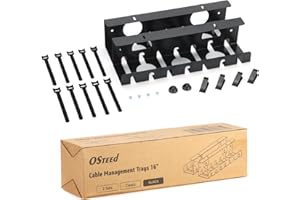 OSteed Under Desk Cable Tray - 2 Pack Black Cable Management Organiser, Under Table Wire Box for Standing & Office Desk Tidy