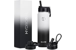 HydroPal Vacuum Insulated Stainless Steel Water Bottle, 1200ml/1000ml/750ml- 2 Lids (Straw Lid and Spout Lid), 2 Straws Water Bottle for 12 Hours Hot & 24 Hours Cold Drinks, Great for Work, Travel